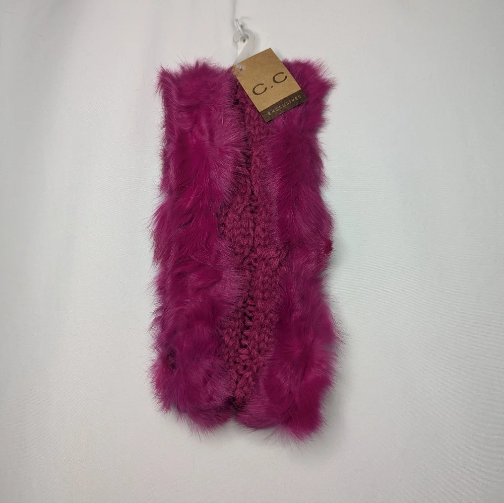 New C.C Cheveux Corp Womens Fuscia Faux Fur Lined Cable Knit Headband One Size